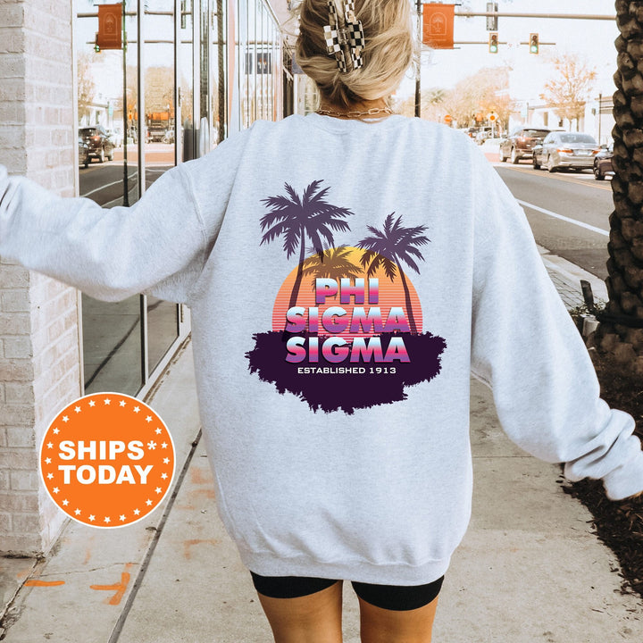Phi Sigma Sigma Palmscape Sorority Sweatshirt | Phi Sig Beach Hoodies | Sorority Apparel | Big Little Reveal | Greek Sweatshirt _  14193g