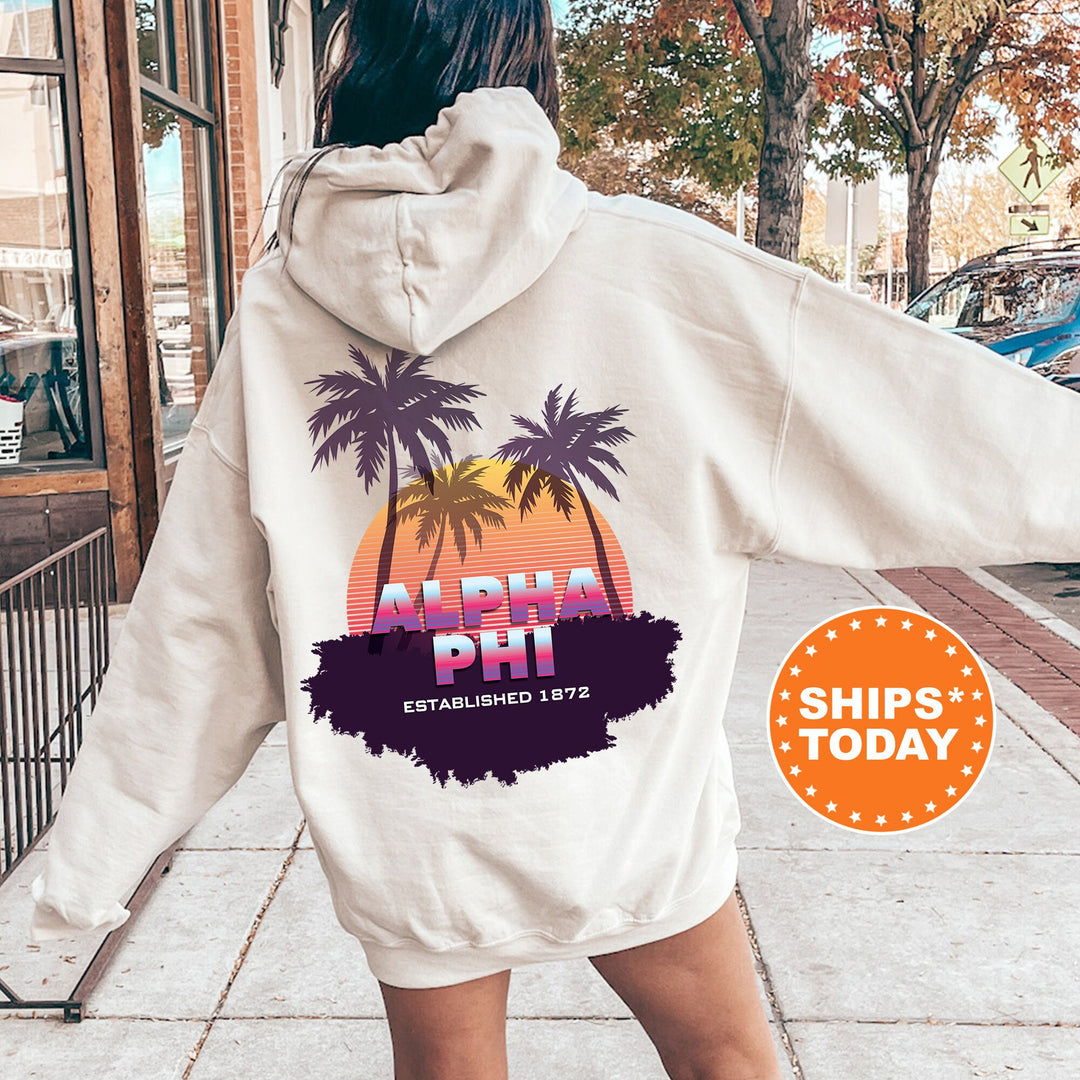 Alpha Phi Palmscape Sorority Sweatshirt | APHI Beach Hoodies | Sorority Apparel | Big Little Reveal Gift | Greek Sweatshirt _  14179g