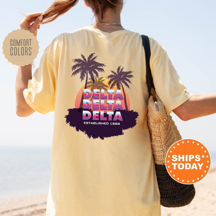 Delta Delta Delta Palmscape Sorority T-Shirt | Tri Delta Beach Shirt | Big Little Recruitment Gift | Comfort Colors | Greek Apparel _ 14184g