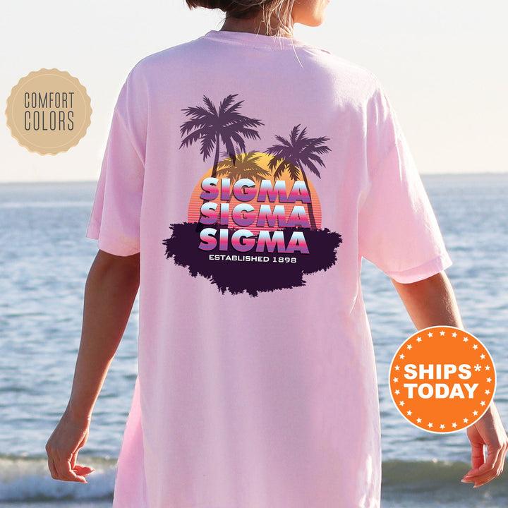 Sigma Sigma Sigma Palmscape Sorority T-Shirt | Tri Sigma Beach Shirt | Big Little Recruitment Gift | Comfort Colors | Greek Apparel _ 14197g