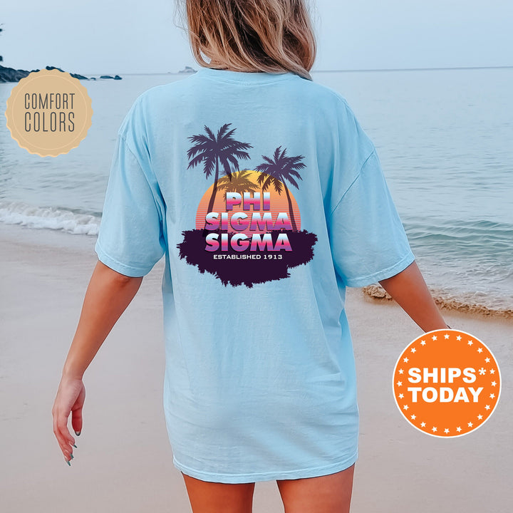 Phi Sigma Sigma Palmscape Sorority T-Shirt | Phi Sig Beach Shirt | Big Little Recruitment Gift | Comfort Colors | Sorority Apparel _ 14193g