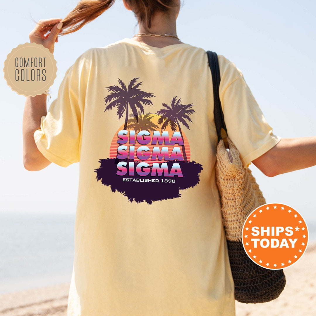 Sigma Sigma Sigma Palmscape Sorority T-Shirt | Tri Sigma Beach Shirt | Big Little Recruitment Gift | Comfort Colors | Greek Apparel _ 14197g