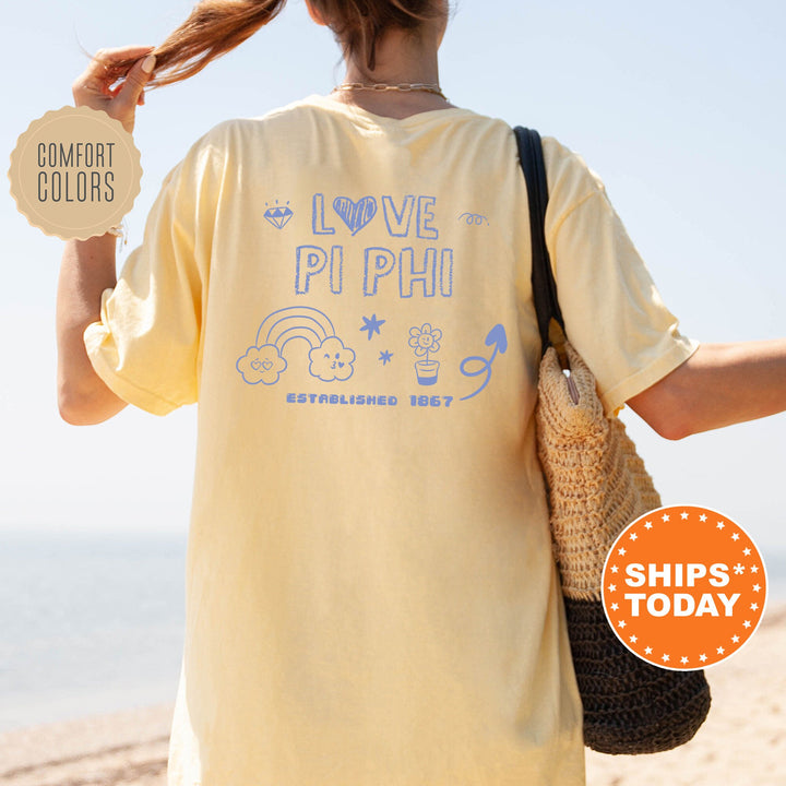Pi Beta Phi Doodle Letters Sorority T-Shirt | Pi Phi Comfort Colors Shirt | Big Little Reveal Shirt | Sorority Bid Day Gift _ 35535g