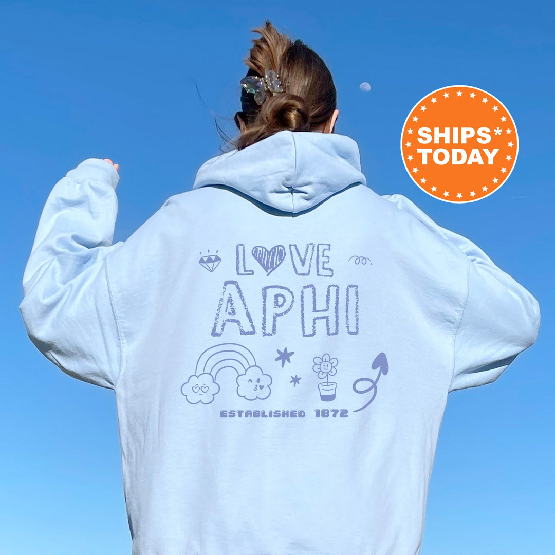 Alpha Phi Doodle Letters Sorority Sweatshirt | APHI Doodle Font Hoodie | Big Little Recruitment Gift | Custom Greek Sweatshirt