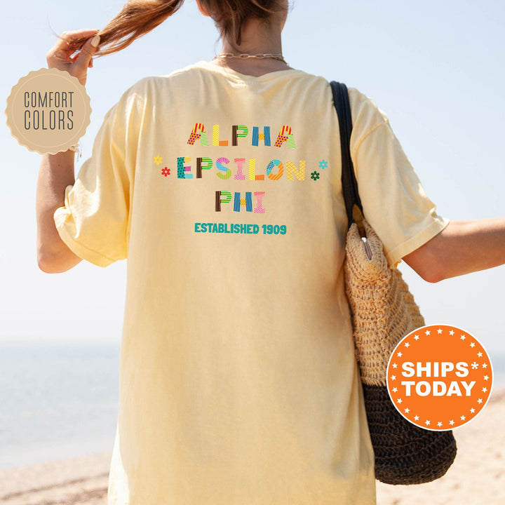 Alpha Epsilon Phi Paper Letters Sorority T-Shirt | AEPhi Comfort Colors Shirt | Big Little Reveal | Sorority Gift | College Apparel _ 16356g