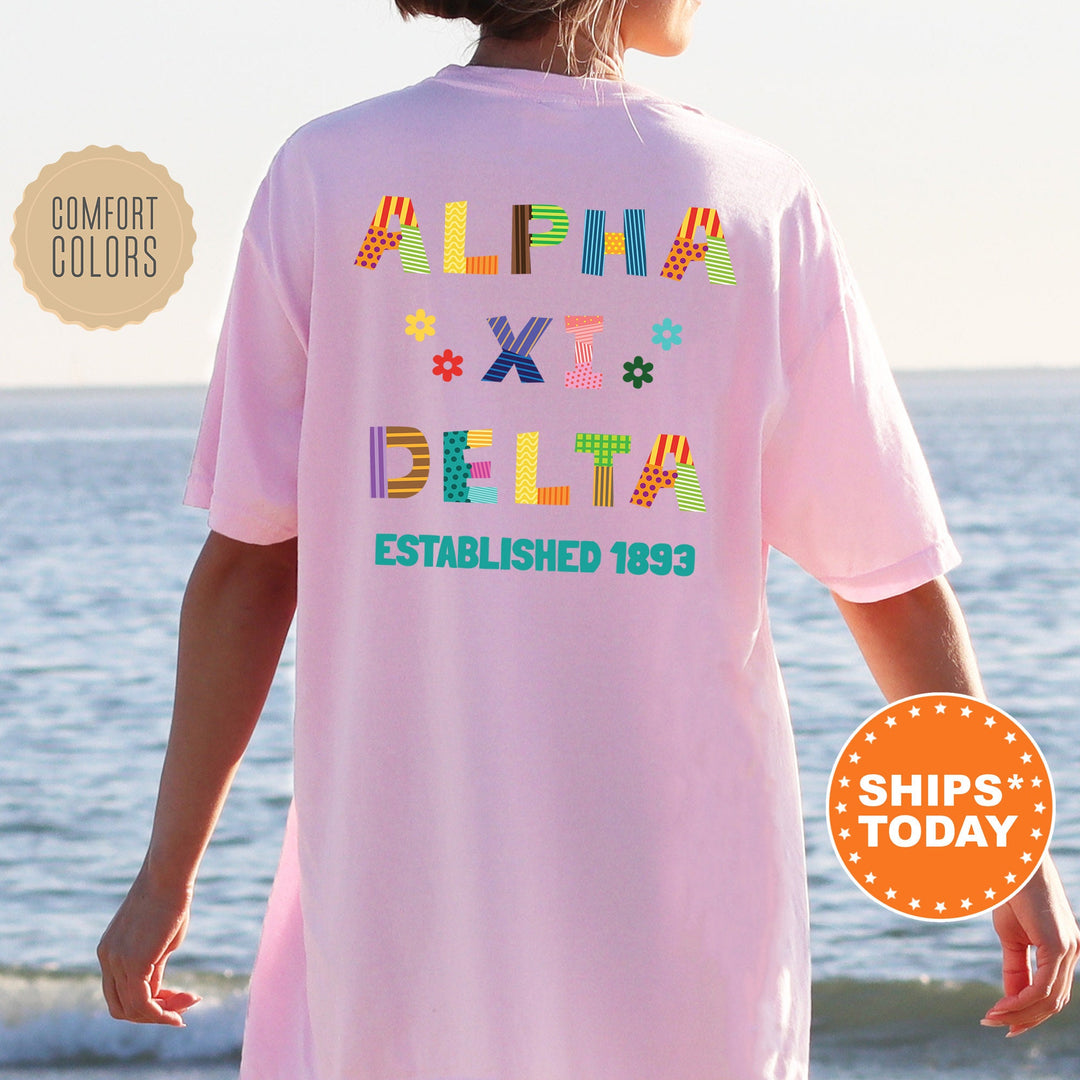 Alpha Xi Delta Paper Letters Sorority T-Shirt | AXID Comfort Colors Shirt | Big Little Reveal | Sorority Gift | College Apparel _ 16362g