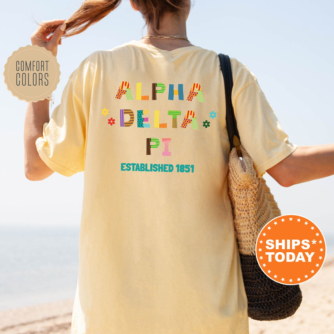 Alpha Delta Pi Paper Letters Sorority T-Shirt | ADPI Comfort Colors Shirt | Big Little Reveal | Sorority Gift | College Apparel _ 16355g