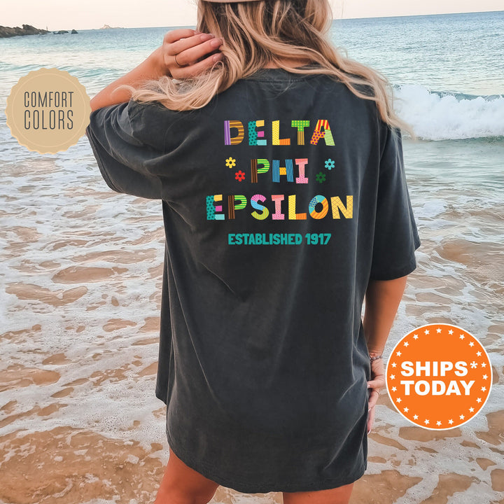 Delta Phi Epsilon Paper Letters Sorority T-Shirt | DPHIE Comfort Colors Shirt | Big Little Reveal | Sorority Gift | College Apparel _ 16366g