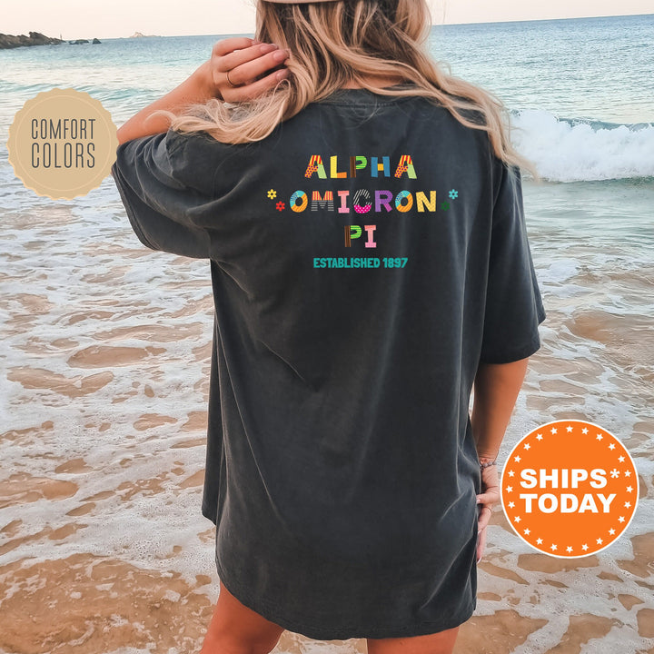 Alpha Omicron Pi Paper Letters Sorority T-Shirt | Alpha O Comfort Colors Shirt | Big Little Sorority Gifts | College Apparel _ 16358g