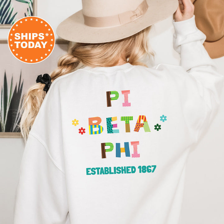 Pi Beta Phi Paper Letters Sorority Sweatshirt | Pi Phi Trendy Sweatshirt | Greek Apparel | Big Little Reveal | Sorority Gift 16374g