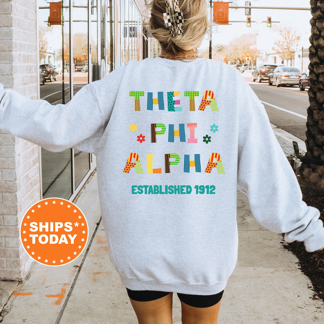 Theta Phi Alpha Paper Letters Sorority Sweatshirt | Theta Phi Trendy Sweatshirt | Greek Apparel | Big Little Reveal | Sorority Gift