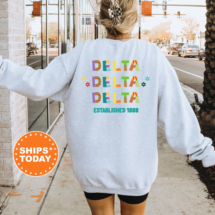 Delta Delta Delta Paper Letters Sorority Sweatshirt | Tri Delta Trendy Sweatshirt | Greek Apparel | Big Little Sorority Gifts