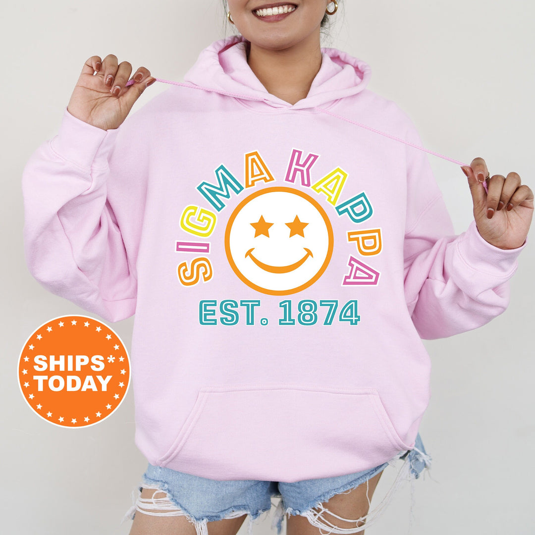 Sigma Kappa Cheerful Sorority Sweatshirt | Sigma Kappa Sorority Merch | Big Little Gift | Greek Sweatshirt | Custom Greek Apparel _ 16869g