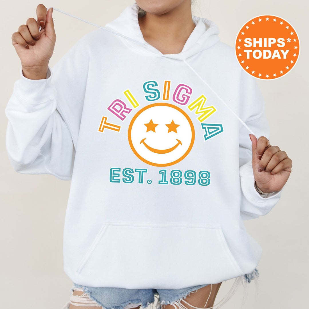 Sigma Sigma Sigma Cheerful Sorority Sweatshirt | Tri Sigma Sorority Merch | Big Little | Greek Sweatshirt | Custom Greek Apparel _ 16870g
