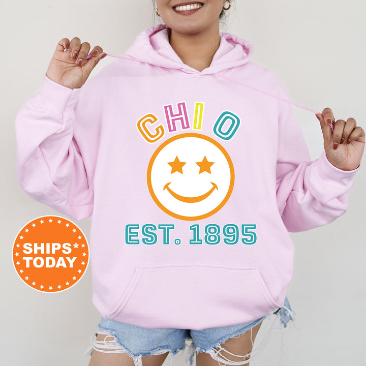 Chi Omega Cheerful Sorority Sweatshirt | Chi P Sorority Merch | Chi Omega Big Little Gift | Greek Sweatshirt | Custom Greek Apparel _ 16856g