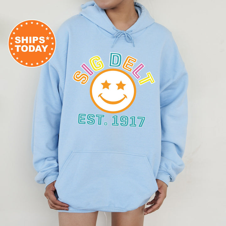 Sigma Delta Tau Cheerful Sorority Sweatshirt | Sig Delt Sorority Merch | Big Little Gift | Greek Sweatshirt | Custom Greek Apparel _ 16868g