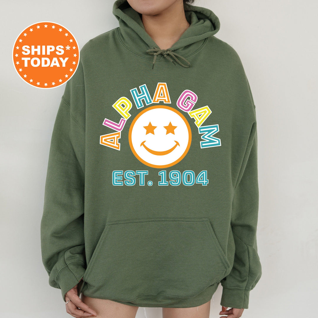 Alpha Gamma Delta Cheerful Sorority Sweatshirt | Alpha Gam Hoodie | Big Little Reveal | Greek Sweatshirt | Custom Greek Apparel _ 16850g