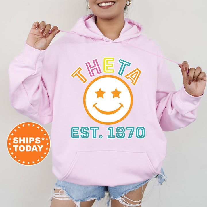 Kappa Alpha Theta Cheerful Sorority Sweatshirt | THETA Sorority Merch | Big Little Gift | Greek Sweatshirt | Custom Greek Apparel _ 16862g
