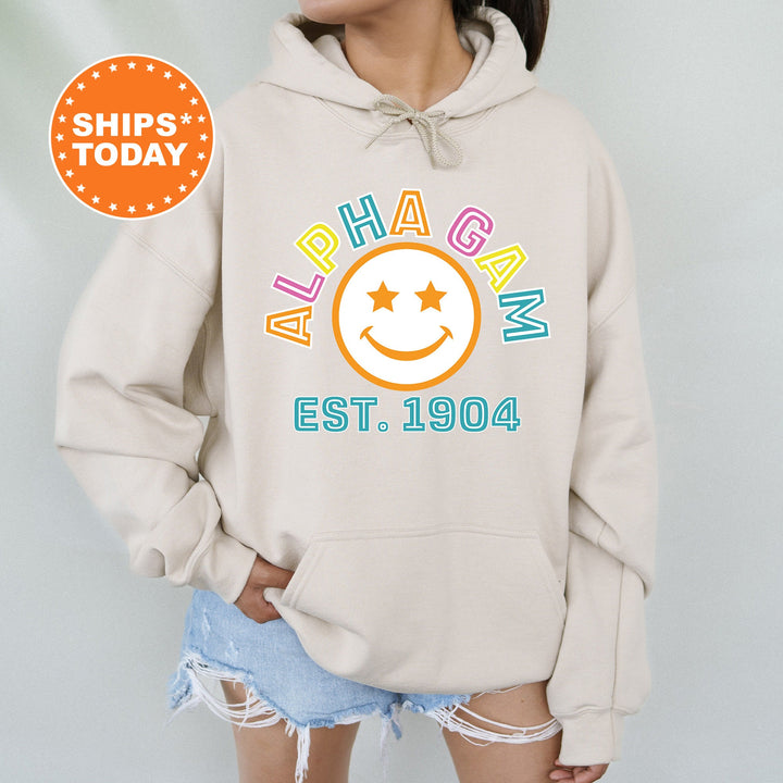 Alpha Gamma Delta Cheerful Sorority Sweatshirt | Alpha Gam Hoodie | Big Little Reveal | Greek Sweatshirt | Custom Greek Apparel _ 16850g