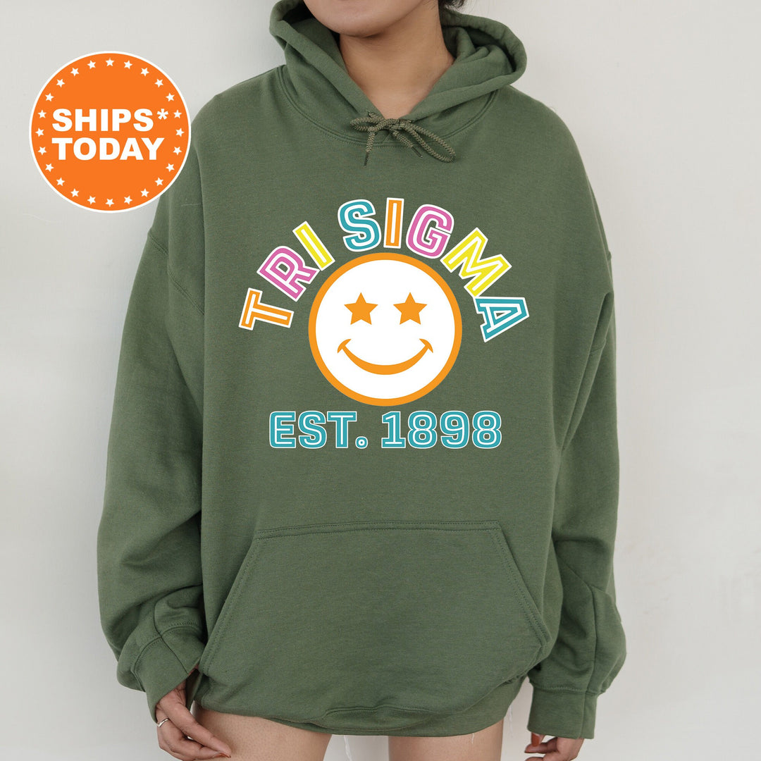 Sigma Sigma Sigma Cheerful Sorority Sweatshirt | Tri Sigma Sorority Merch | Big Little | Greek Sweatshirt | Custom Greek Apparel _ 16870g