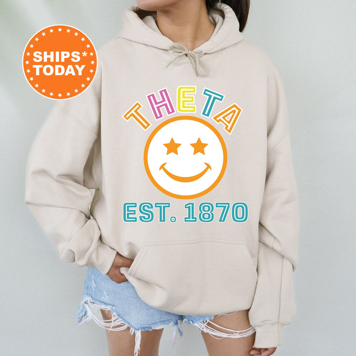 Kappa Alpha Theta Cheerful Sorority Sweatshirt | THETA Sorority Merch | Big Little Gift | Greek Sweatshirt | Custom Greek Apparel _ 16862g