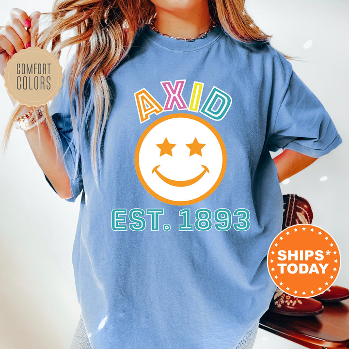 Alpha Xi Delta Cheerful Sorority T-Shirt | AXID Comfort Colors Shirt | Alpha Xi Smiley Shirt | Big Little | Preppy Sorority Shirt _ 16855g