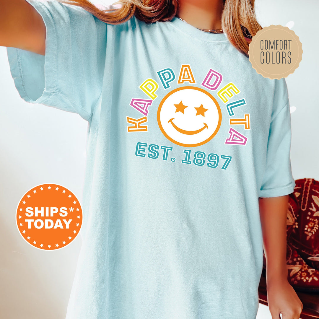 Kappa Delta Cheerful Sorority T-Shirt | Kappa Delta Comfort Color Shirt | Kay Dee Smiley Shirt | Big Little | Preppy Sorority Shirt _ 16863g