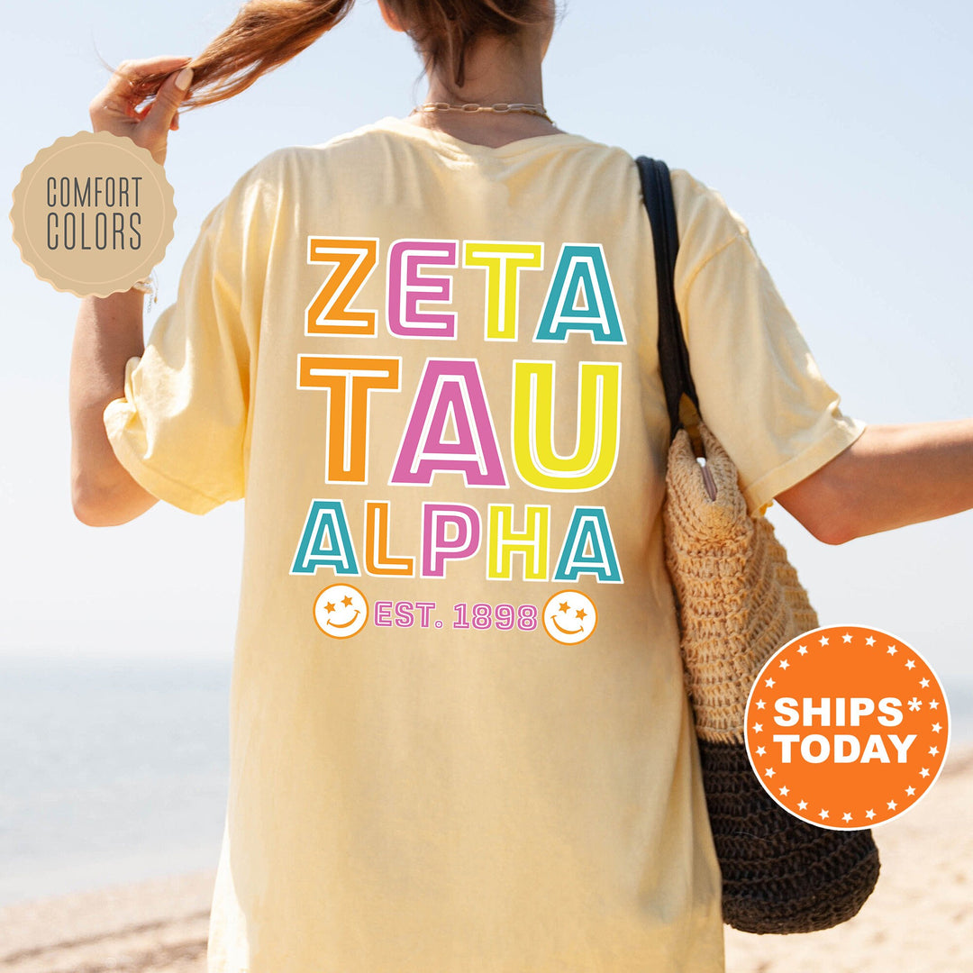 Zeta Tau Alpha Frisky Script  Sorority T-Shirt | ZETA Comfort Colors Shirt | Big Little Sorority Apparel | College Greek Shirt _ 14036g