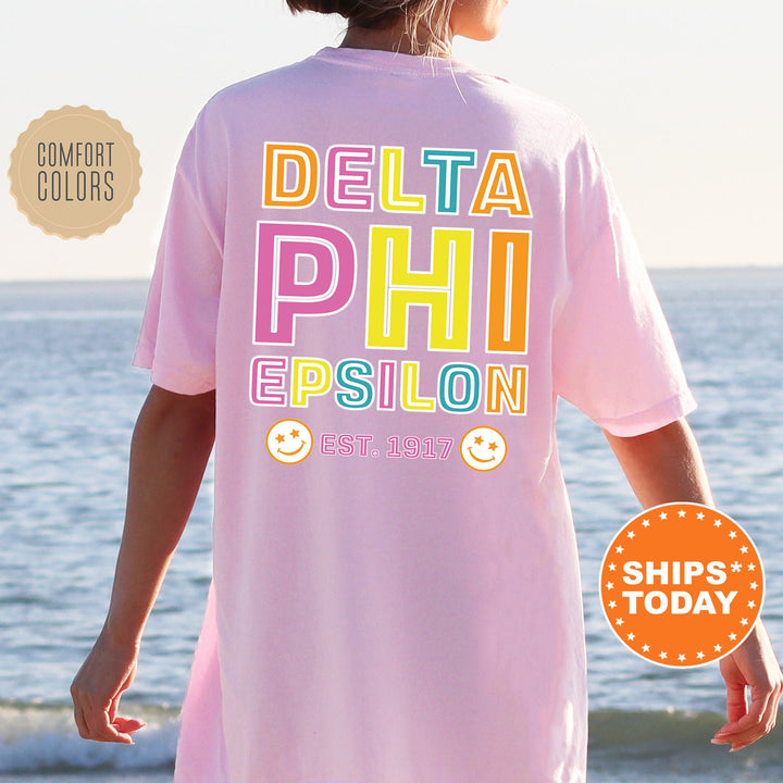 Delta Phi Epsilon Frisky Script Sorority T-Shirt | DPHIE Comfort Colors Shirt | Big Little Sorority Apparel | College Greek Shirt _ 14023g