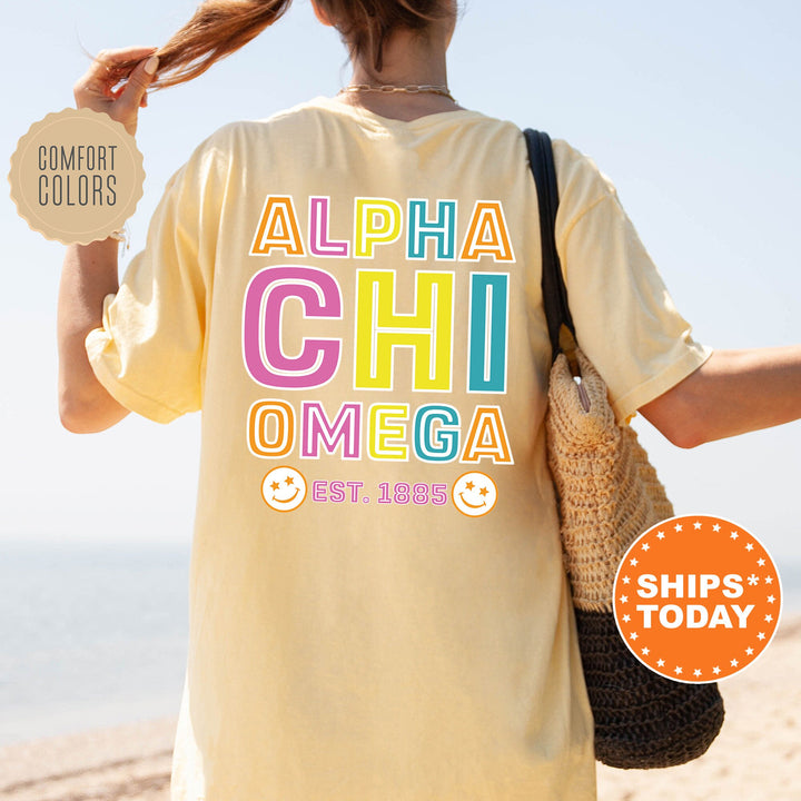 Alpha Chi Omega Frisky Script Sorority T-Shirt | Alpha Chi Comfort Colors Shirt | Big Little Sorority Apparel | College Greek Shirt _ 14011g
