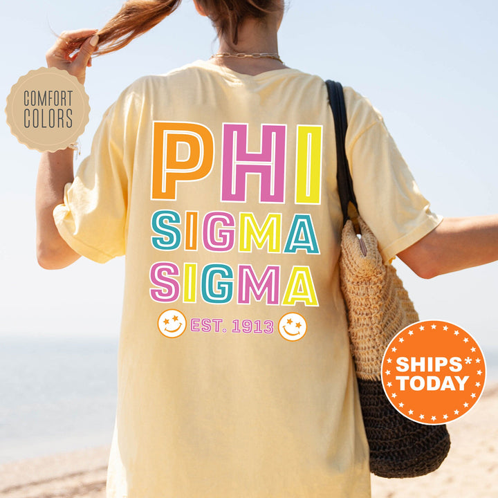 Phi Sigma Sigma Frisky Script Sorority T-Shirt | Phi Sig Comfort Colors Shirt | Big Little Sorority Apparel | College Greek Shirt _ 14030g