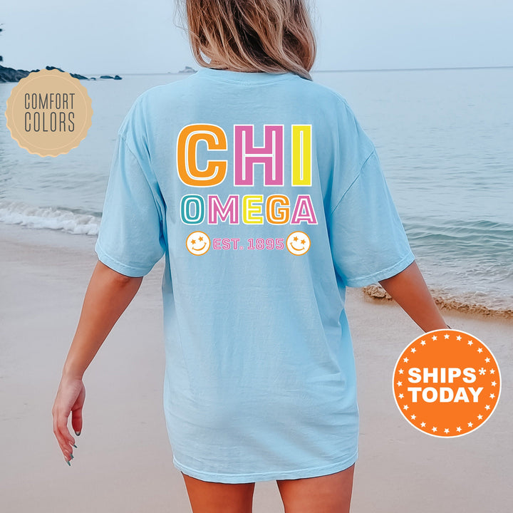 Chi Omega Frisky Script Sorority T-Shirt | Chi O Comfort Colors Shirt | Big Little Sorority Apparel | College Greek Shirt _ 14020g