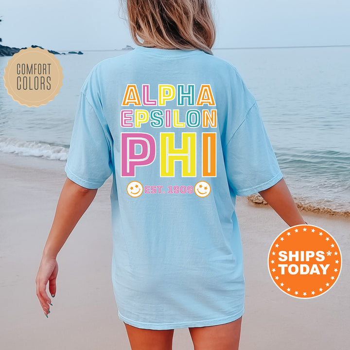 Alpha Epsilon Phi Frisky Script Sorority T-Shirt | AEPhi Comfort Colors Shirt | Big Little Sorority Apparel | College Greek Shirt _ 14013g