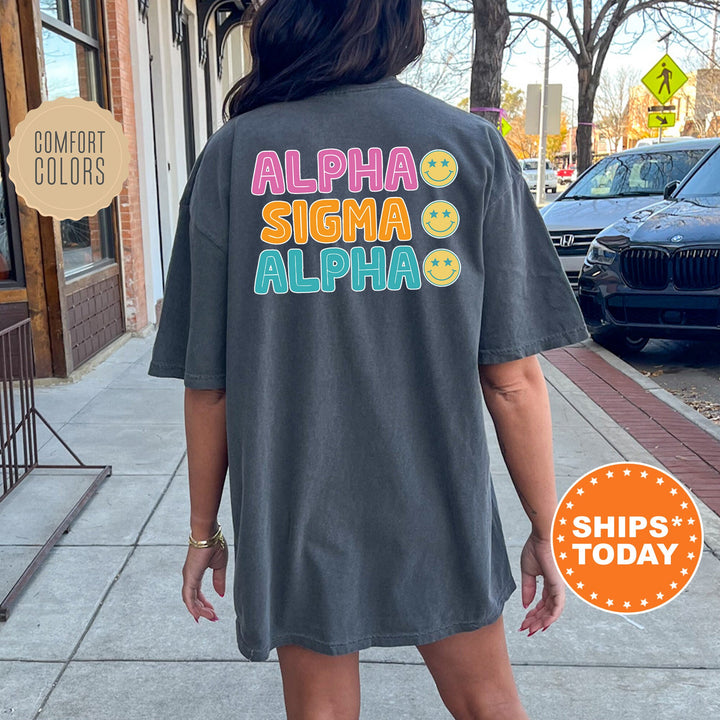 Alpha Sigma Alpha Colorful Smiley Sorority T-Shirt | Alpha Sigma Alpha Comfort Colors Shirt | Big Little Basket | Sorority Merch | Bid Day _ 13794g