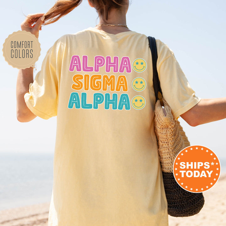 Alpha Sigma Alpha Colorful Smiley Sorority T-Shirt | Alpha Sigma Alpha Comfort Colors Shirt | Big Little Basket | Sorority Merch | Bid Day _ 13794g