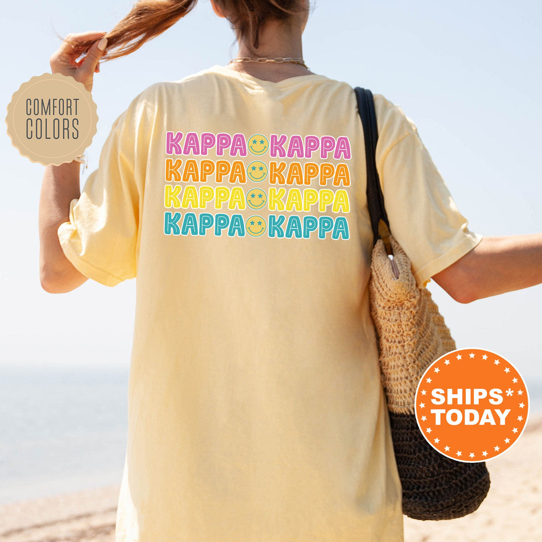 Kappa Kappa Gamma Colorful Smiley Sorority T-Shirt | Kappa Comfort Colors Shirt | Big Little Basket | Sorority Merch | Greek Life Shirt _ 13805g