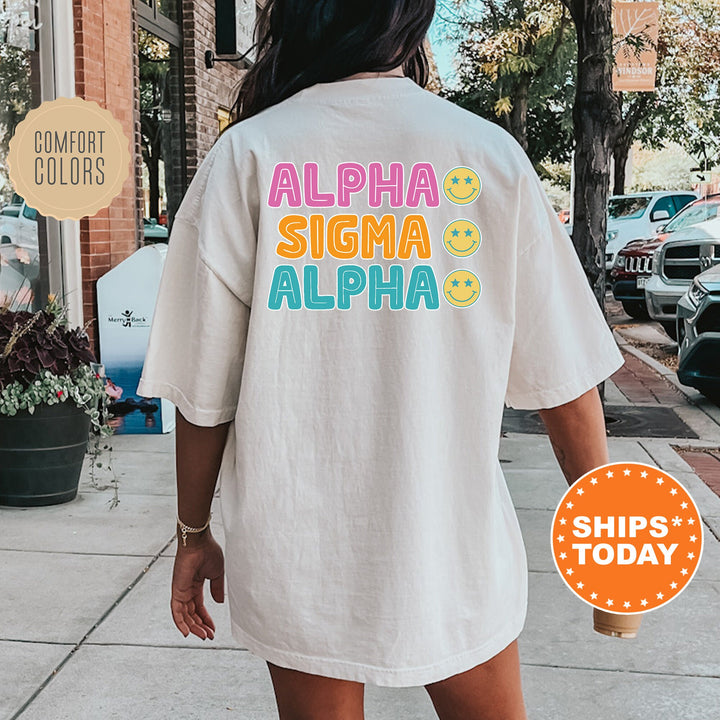 Alpha Sigma Alpha Colorful Smiley Sorority T-Shirt | Alpha Sigma Alpha Comfort Colors Shirt | Big Little Basket | Sorority Merch | Bid Day _ 13794g