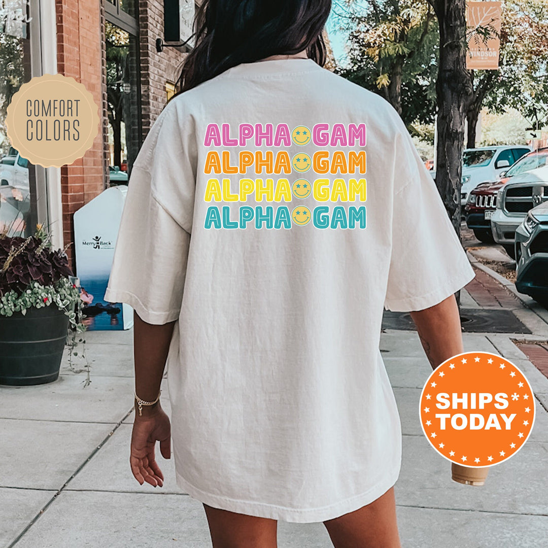 Alpha Gamma Delta Colorful Smiley Sorority T-Shirt | Alpha Gam Comfort Colors Shirt | Big Little Reveal | Sorority Merch | Greek Apparel _ 13791g