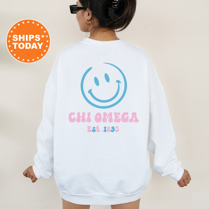 Chi Omega Frosty Smile Sorority Sweatshirt | Chi Omega Sweatshirt | Chi O Sorority Hoodie | Big Little Sorority | Bid Day Basket 13719g