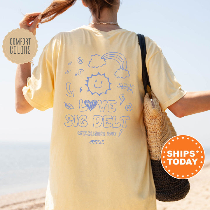 Sigma Delta Tau Doodle Font Letter Sorority T-Shirt | Trendy Sig Delt Comfort Colors Shirt | Sorority Merch | Big Little Gift _ 16998g