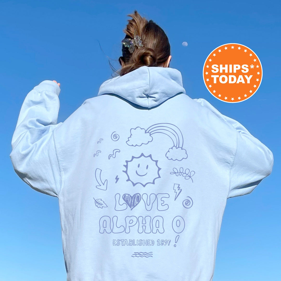 Alpha Omicron Pi Doodle Font Letter Sorority Sweatshirt | Trendy Alpha O Sweatshirt | Big Little Reveal Gift | Custom Sorority _ 16981g