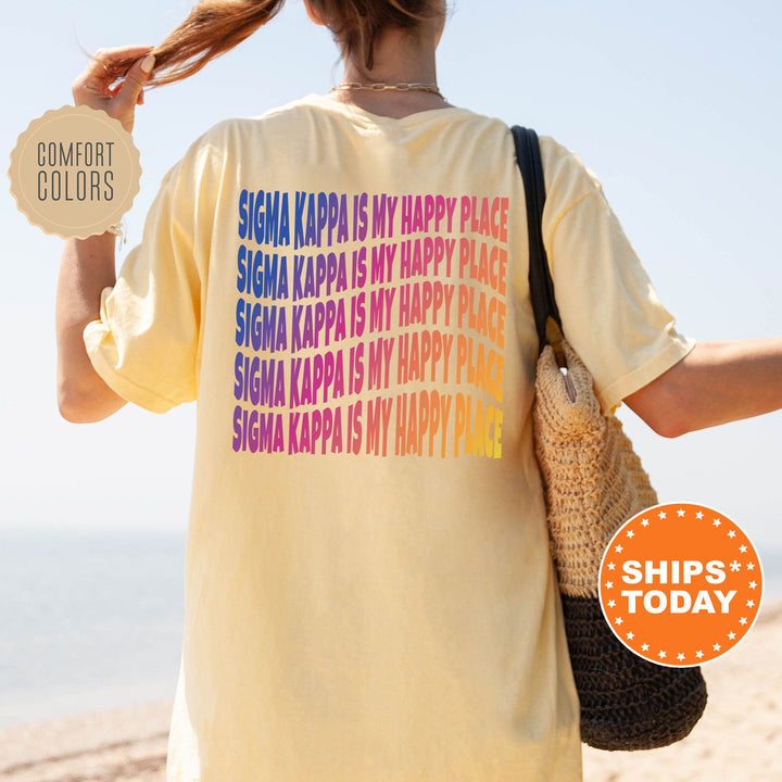 Sigma Kappa Is My Happy Place | Sigma Kappa Wavy Font Sorority T-Shirt | Big Little Gift | Comfort Colors | Custom Sorority Shirt _  12687g