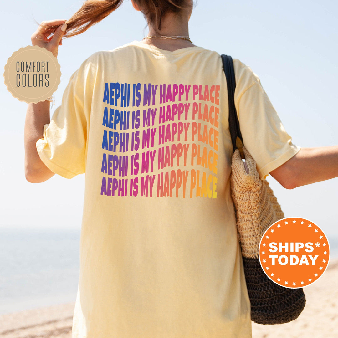 AEPhi Is My Happy Place | Alpha Epsilon Phi Wavy Font Sorority T-Shirt | Big Little Gift | Comfort Colors | Custom Sorority Shirt _  12667g