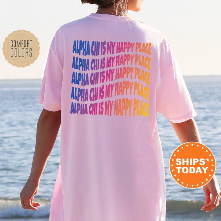 Alpha Chi Is My Happy Place | Alpha Chi Omega Wavy Font Sorority T-Shirt | Big Little Comfort Colors Tees | Custom Sorority Shirt _  12665g