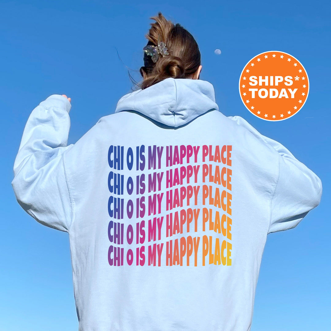 Chi O Is My Happy Place | Chi Omega Wavy Font Sorority Sweatshirt | Sorority Merch | Chi Omega Big Little Recruitment Gift _ 12674g