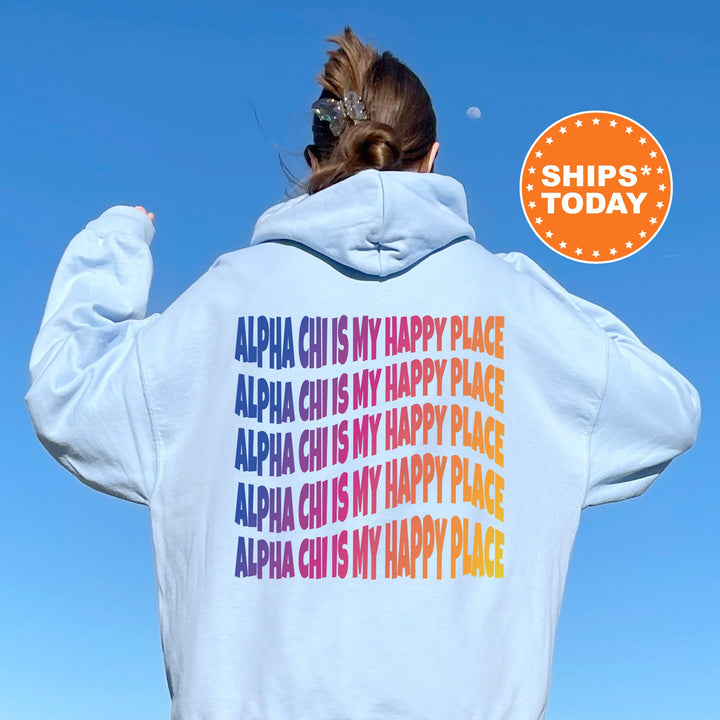 Alpha Chi Is My Happy Place | Alpha Chi Omega Wavy Font Sorority Sweatshirt | Sorority Merch | Big Little Recruitment Gift _ 12665g