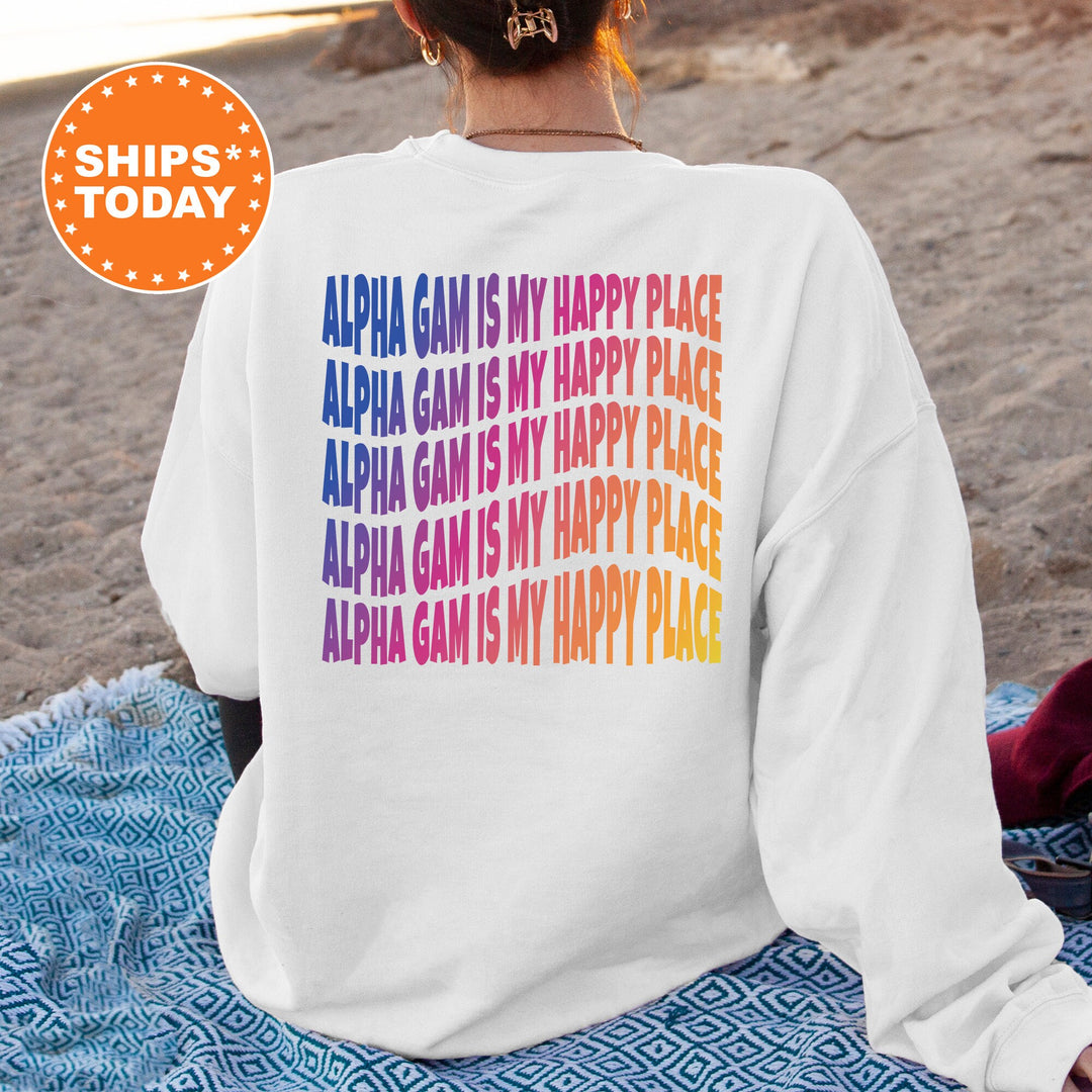 Alpha Gam Is My Happy Place | Alpha Gamma Delta Wavy Font Sorority Sweatshirt | AGD Sorority Merch | Big Little Recruitment Gift _ 12668g