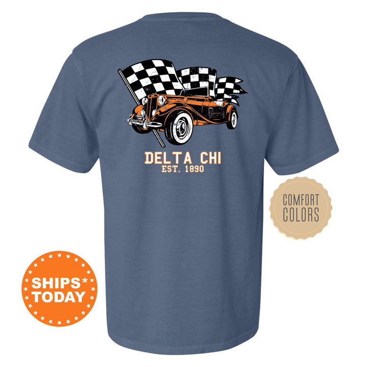 Delta Chi Racer Fraternity T-Shirt | D-Chi Greek Life Shirt | Fraternity Gift | College Apparel | Comfort Colors Shirt _  11832g