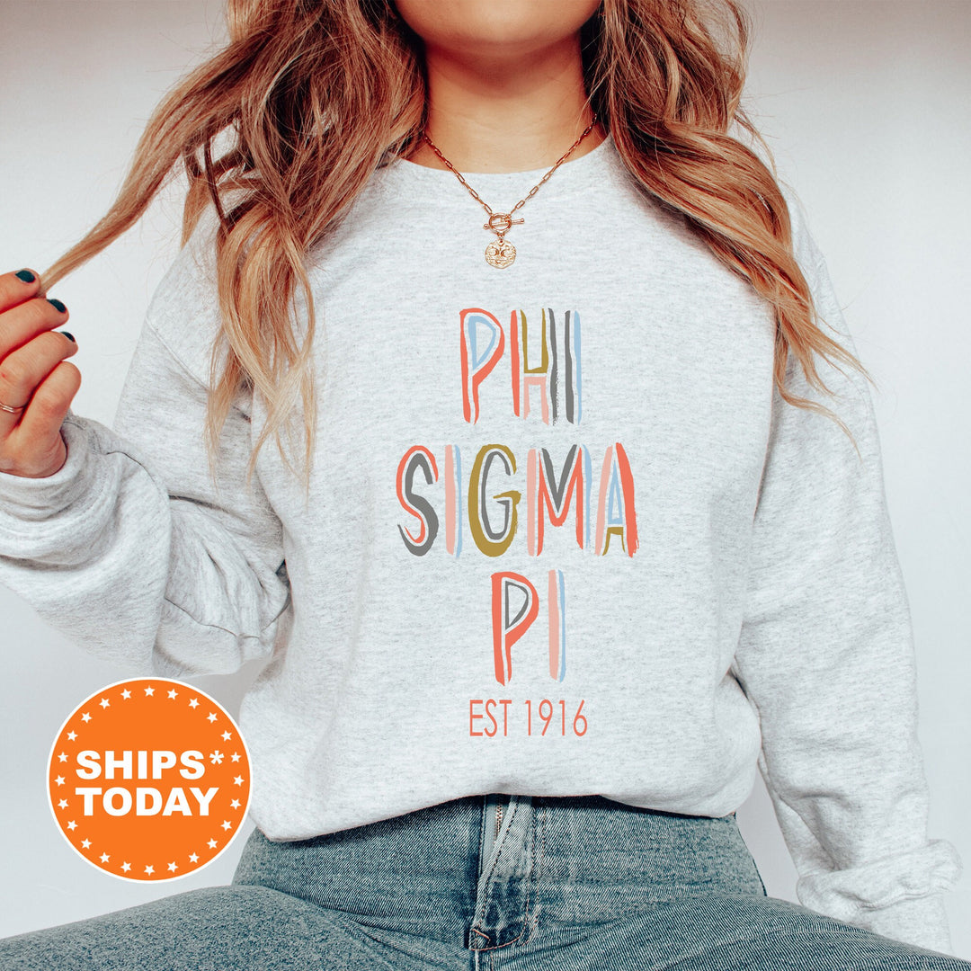 Phi Sigma Pi Pastel Stencil Coed Sweatshirt | Coed Fraternity Hoodie | Phi Sigma Pi Sweatshirt | Custom Greek Apparel | Bid Day Gift _ 8842g
