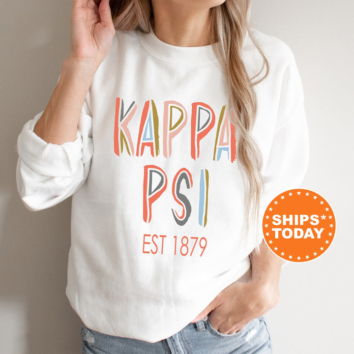 Kappa Psi Pastel Stencil Coed Sweatshirt | Kappa Psi Hoodie | Coed Fraternity Sweatshirt | Bid Day Gifts | Fraternity Rush Crewneck _ 8837g